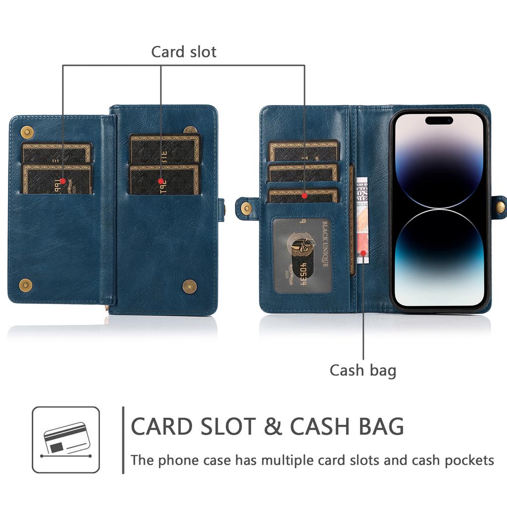 Съемный кожаный чехол-книжка с магнитной застежкой на несколько карт для iPhone 15 14 13 12 Pro Max Xs Max XR 8 7Plu Samsung S23 S22 S21 Ultra Plus A14 A13 A52 A53