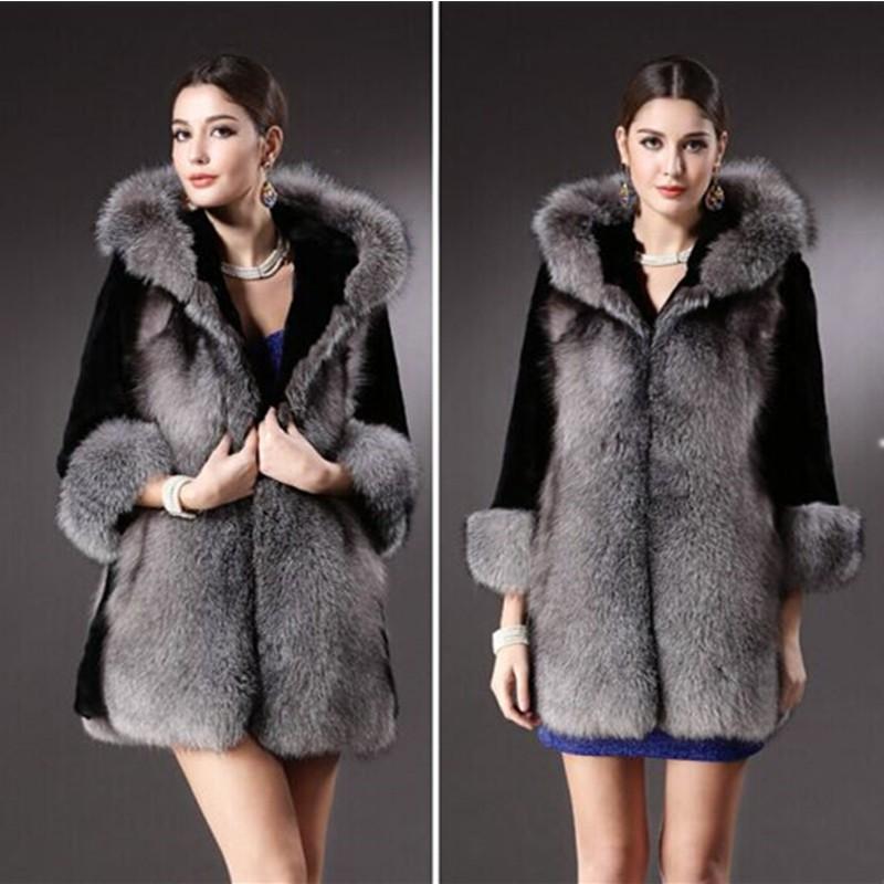 Womens Faux Fur Hooded Coat Mid-Length Winter Streetwear