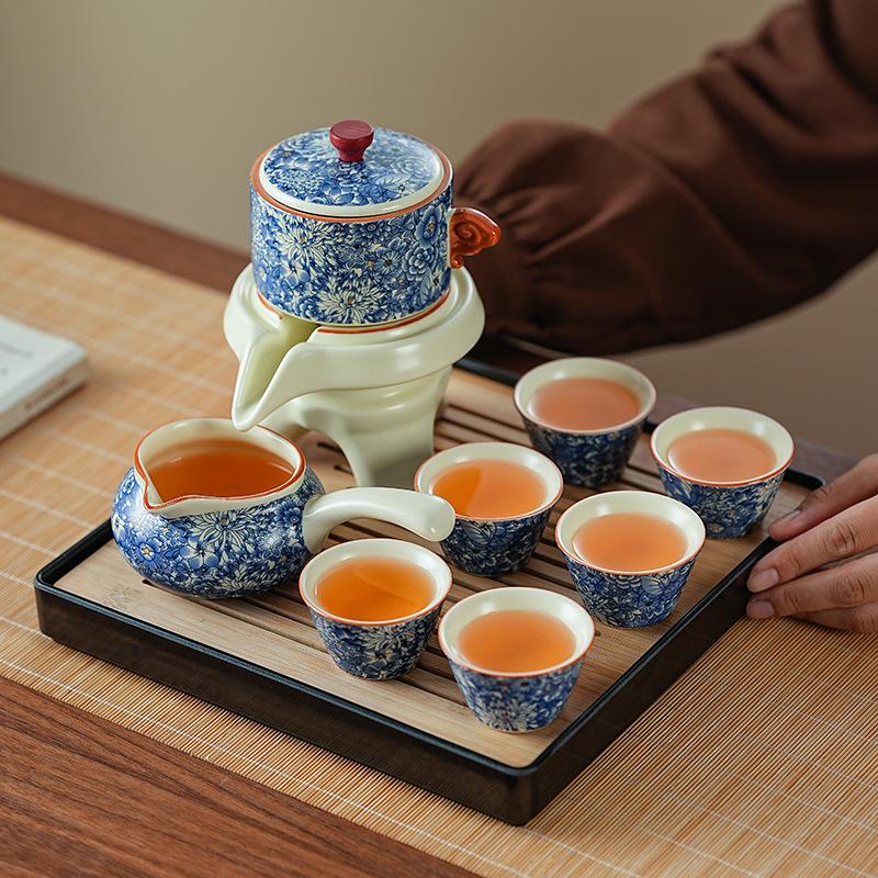 House Relocation, New Home, Business Holiday Gifts, Ru Kiln Kung Fu Tea Set, Luxury Flowers, High-end Lazy Automatic Tea Making Artifact