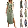 Женское летнее повседневное свободное пляжное платье макси с коротким рукавом и цветочным принтом