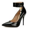 Sexy High Heels Pump Shoes Woman Fashion Ankle Strap Key Dec Luxury Designer Pointed Toe Black Red Women's Stiletto Heeled Shoes