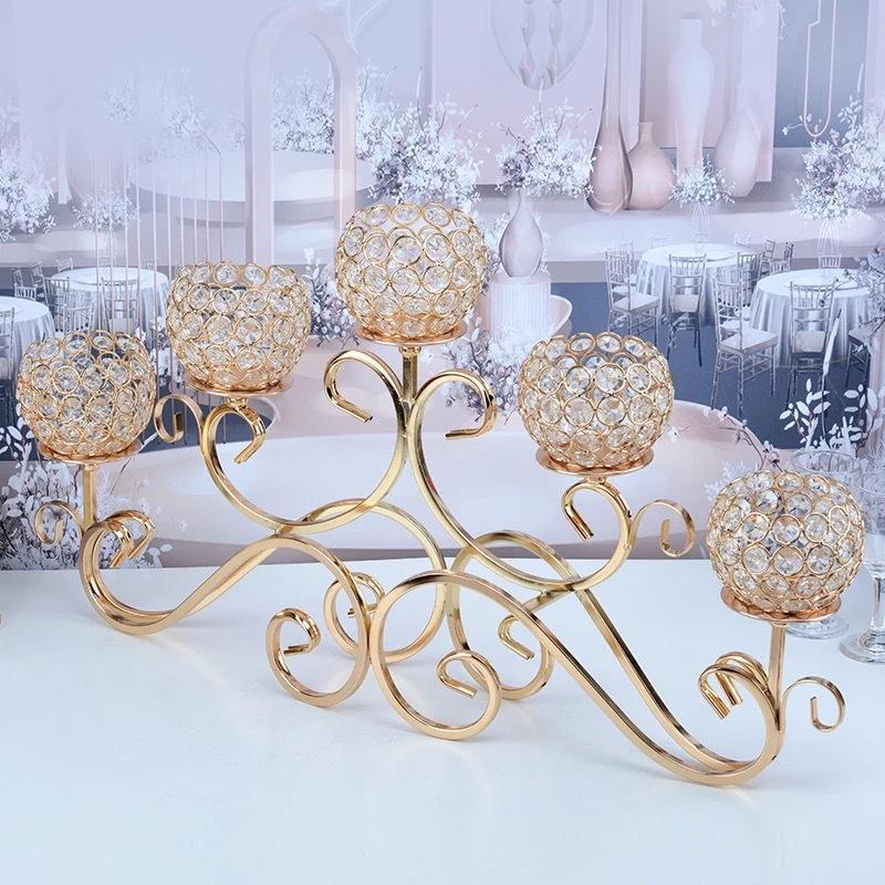 European Wrought Iron 5-Head Crystal Candelabra for Weddings and Dining - Chinese Style