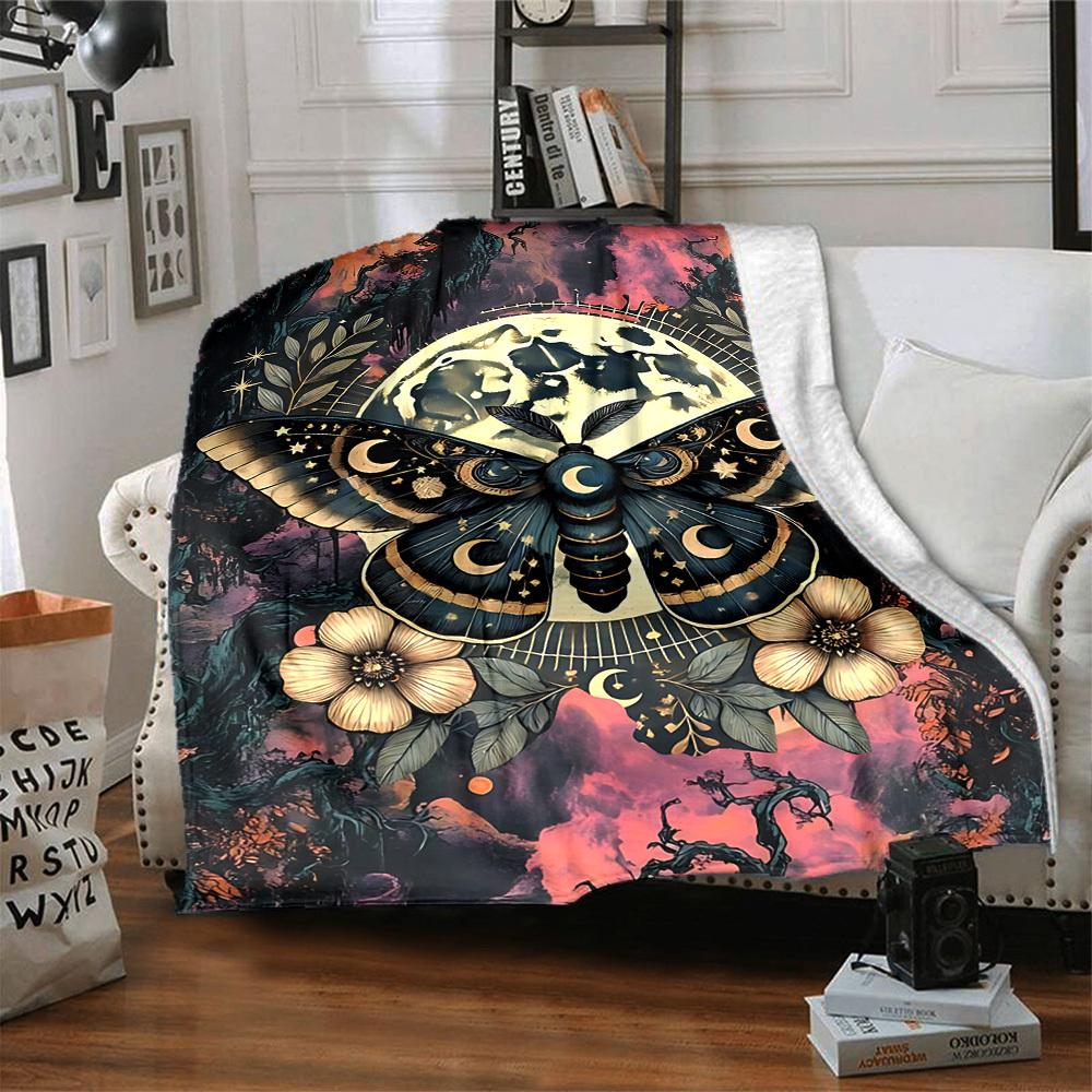 1pc Moonlit Butterfly Lightweight Flannel Blanket, Comfortable and Warm Blanket, for Office and Camping Sofa Bed, Livingroom195