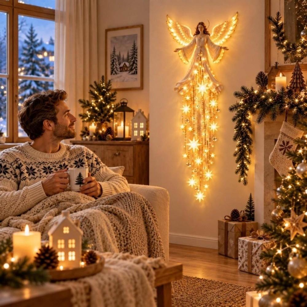 LED Light Angel Blessing Starfall Wall Light Glowing Christmas Trail Wall Light Home Decoration