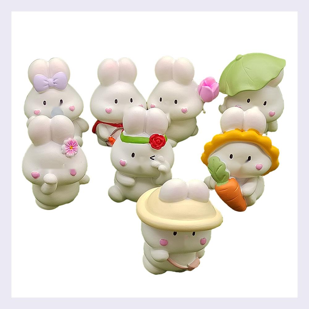 8PCS Lovely Figurine Rabbit Miniatures Fairy Garden Moss Terrarium Decor DIY Craft Doll House Accessories