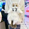 New Super Realistic Three Flower Cat Backpack Pure Handmade Cute Cat Plush Doll Shopping Bag Travel Storage Makeup Bag Gift