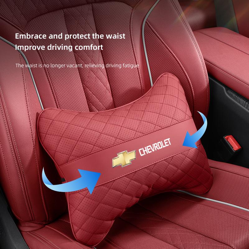 AABHJ1 Nappa Leather Car Headrest Neck Pillow Waist Cushioning For Chevrolet Spark Captiva Cruze Malibu Equinox Trax Camaro Blazer