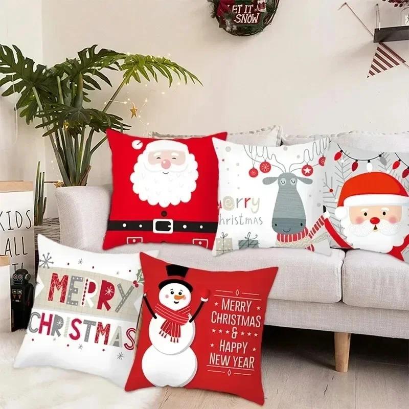 1 Piece Of Christmas Decoration Pillowcase Cartoon Santa Claus Snowman Pattern Sofa Cushion Suite Room Home Decoration Gift