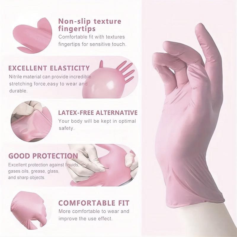 30pcs Food Grade High Elasticity Protection 12Inches Disposable Multipurpose Nitrile Gloves Waterproof Pink Nitrile Gloves