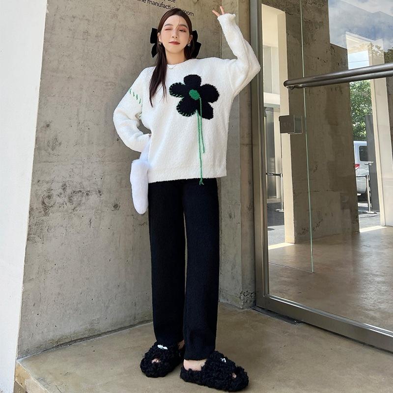 Ношение милой и симпатичной японской пижамы, замедляющей старение, женская осенне-зимняя шерстяная цветочная мягкая утолщенная трикотажная домашняя одежда