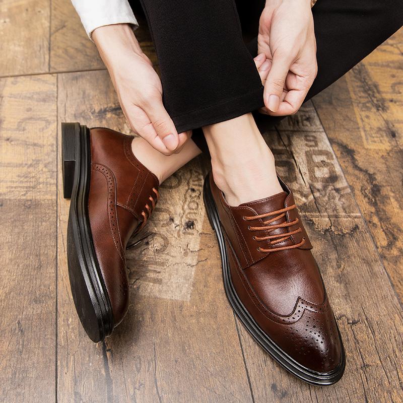 Men Business Formal Shoes Lace Up Black Leather Shoes Mens Fashion Dress Shoes Classic Italian Oxford Shoes Men Zapatos Hombre