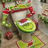 Christmas Decorations 4 Pack Grinch Bathroom Decor Xmas Décor Toilet Lid Cover, Tank Cover, U-Shaped Rug & Seat Cover Pad for Home Indoor Bathroom