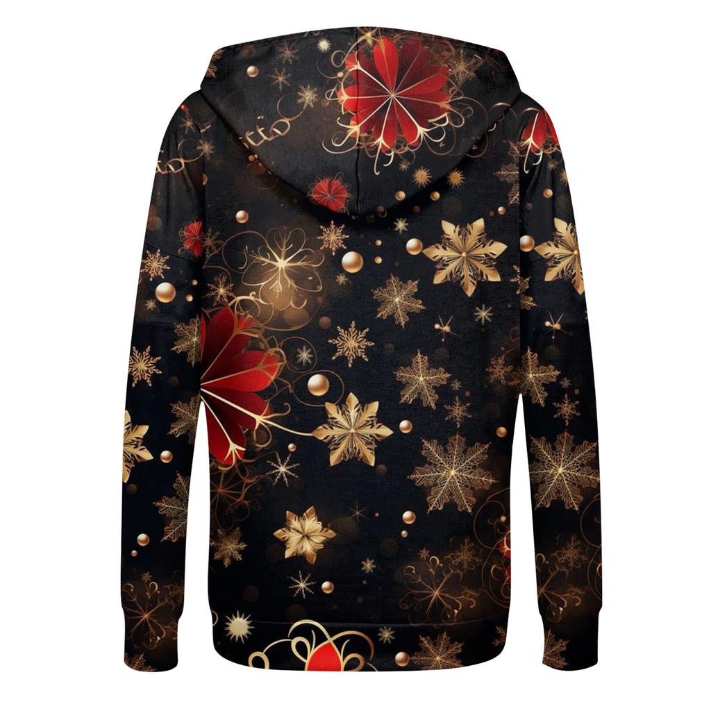 Женская модная повседневная рождественская печатная толстовка на осень и зиму с длинным рукавом и карманом, кардиган, куртка с капюшоном на молнии, пальто