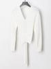 Women's Slim Fit V-Neck Bow Tie Sweater - 2026 Summer High-End Long Sleeve Top