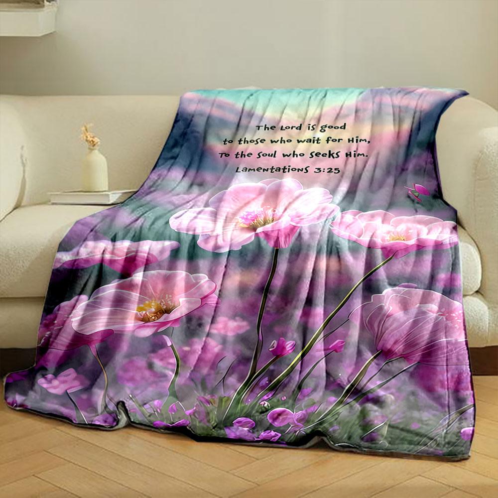 Pink Floral Scripture Blanket Printed Blanket for Living Room Bed Couch lunch break Soft Cozy Blanket for Friend's festival Gift