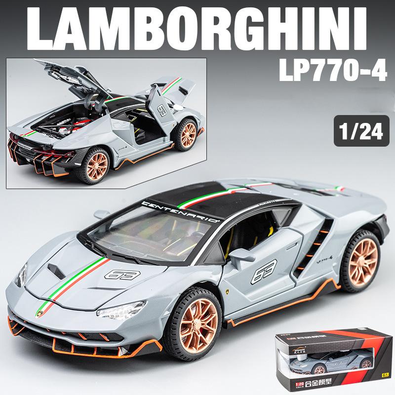 Масштаб 1/24 Lambo LP770-4, литая под давлением модель автомобиля, игрушечный автомобиль с откатным механизмом, звуком и светом для детей, коллекция подарков для мальчиков и девочек