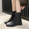 Женские ботинки челси с квадратным носком и толстым каблуком, осень-зима, новые ботинки до середины голени с молнией сзади для женщин, женская обувь на каблуке