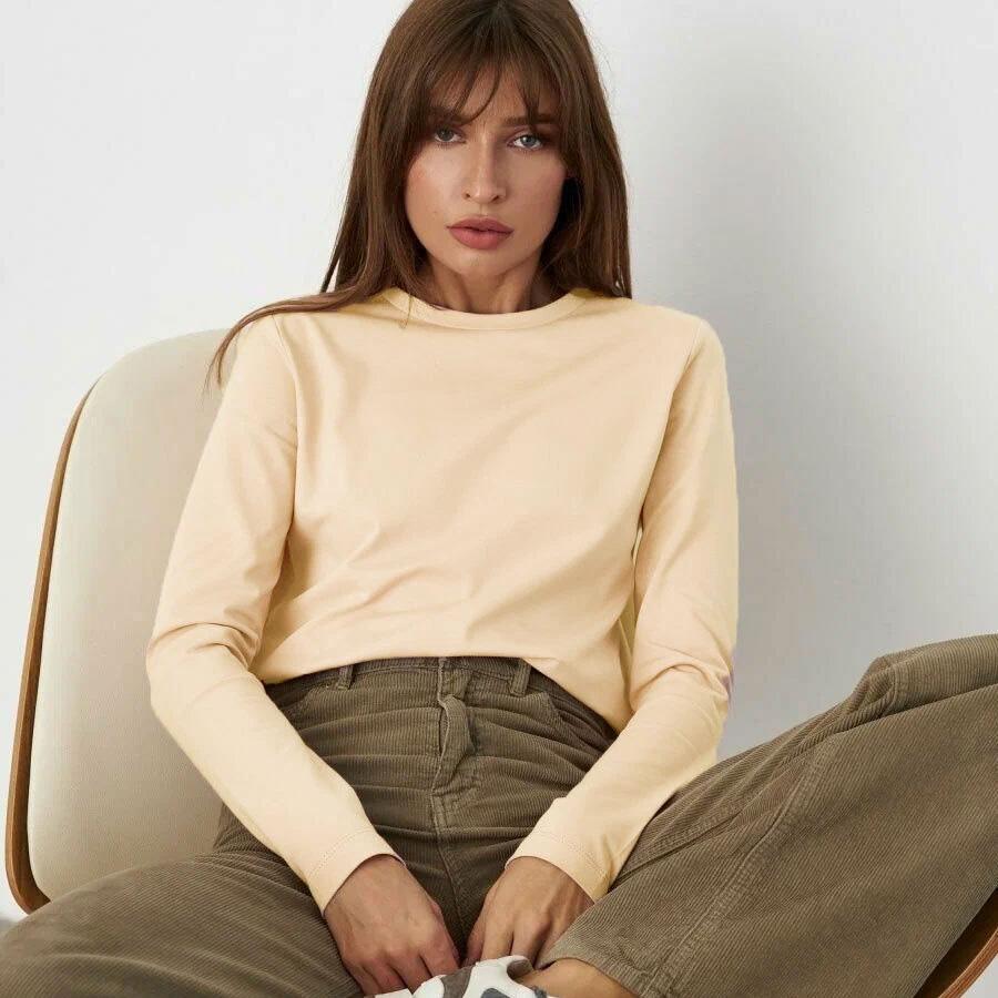 Футболка с длинным рукавом Beiyingni весна-осень, женская, однотонная, хлопковая, мягкая, с круглым вырезом, женская, высококачественная, повседневная, базовая футболка