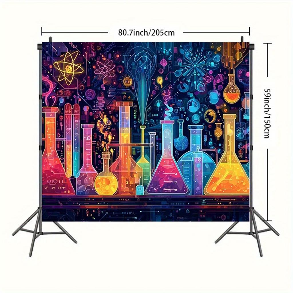 1pc Science Lab Chemistry Backdrop Banner - Party Decor - Theme For Birthday Home Photo Booth - No Power Required Indoor Outdoor Decor