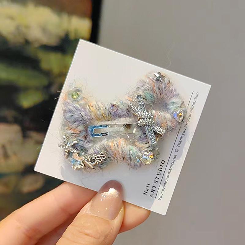 Korean-Style Rhinestone Bow Hair Clip for Dogs: Sparkling Yarn Bobby Pin & Snap Clip Hair Accessory