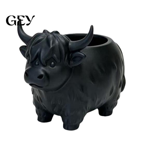 Desktop Plant Decoration Highland Cow Planter, Large Diameter Flower Pot, 3D Yak Nordic Style Pot Shape PLA Home Decor Opening