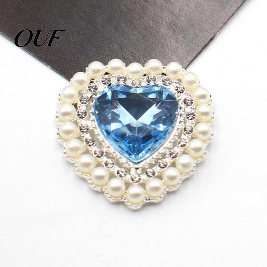 Decorative Flat Back Buttons 2Pcs Flatback Heart Rhinestones, 25x26mm Alloy Rhinestone Brooch Buttons, Faux DIY Craft Rhinestones Pearl Embellishments