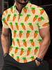 Men's Short-Sleeve Polo Shirt with Orange-Yellow Vegetable Print - Button-Up Lapel Collar, Full-Body Suitable for Dates, Beach Vacations, Casual Wear
