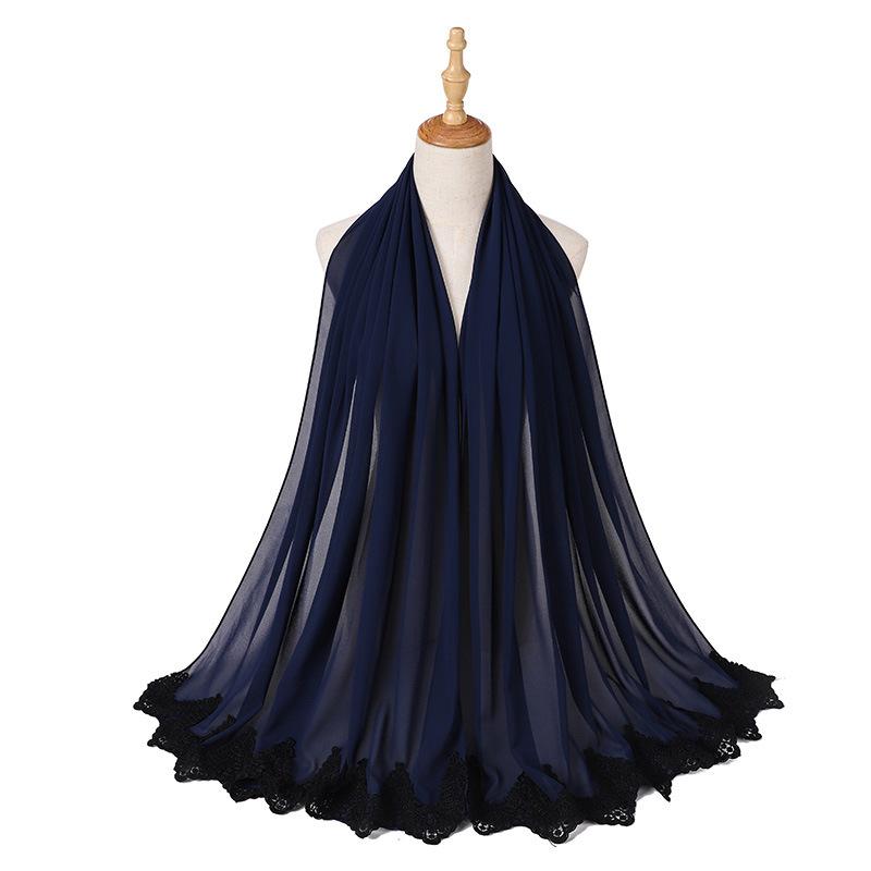 Новый жемчужный шифон Малайзия Мода Черные кружевные шарфы Мусульманский шаль Однотонный мягкий тюрбан Повязки на голову