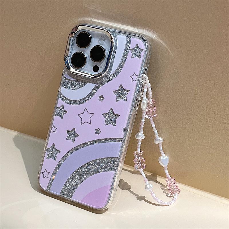 Zhitai iPhone 15 Pro Case: Three-in-One Acrylic Protective Cover with Bracelet and Glitter Paper, Compatible with iPhone 12, 13, 14.