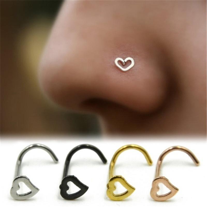 1pcs Sterling Heart Nose Studs SHAPES Pins Rings Womens Jewellery