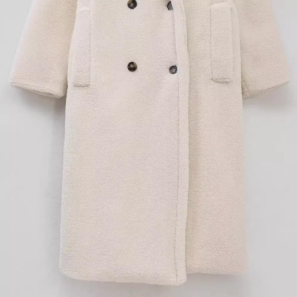 Женское однотонное флисовое пальто осень/зима 2023 года - теплое повседневное длинное пальто из овечьей шерсти