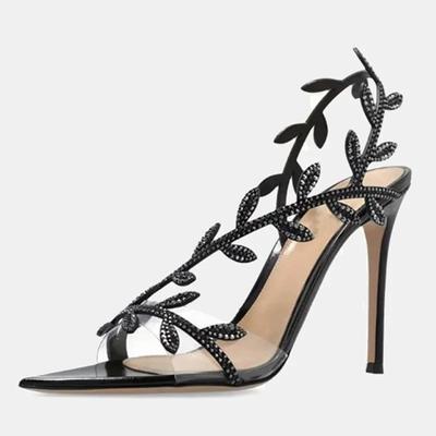 Мода Женские Высокие Каблуки Летний Уличный Стиль Прозрачный Кристалл Острый Носок Женские Сандалии Женская Мода Стриптизер Тонкие Каблуки Вечерняя Обувь