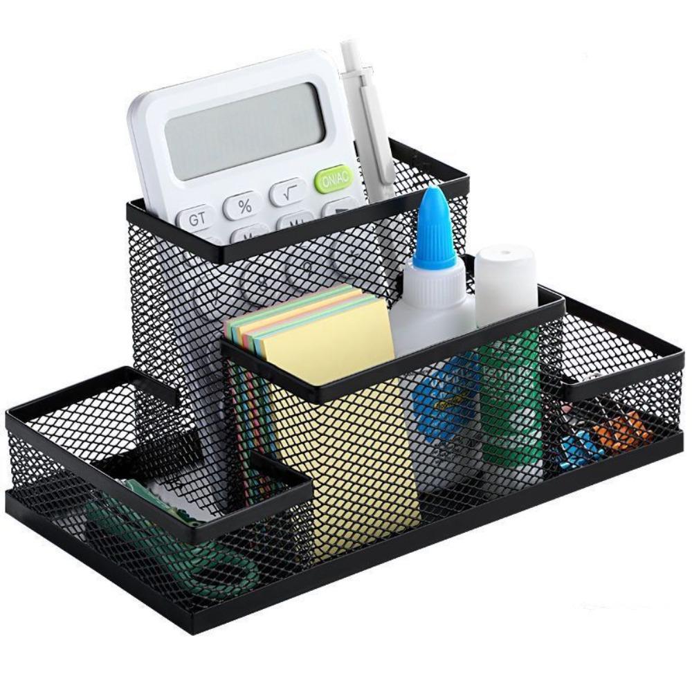 Organiser Office Desk Top Metal Pen Holder File Storage Rack Black Mesh Pen Holder Storage Box