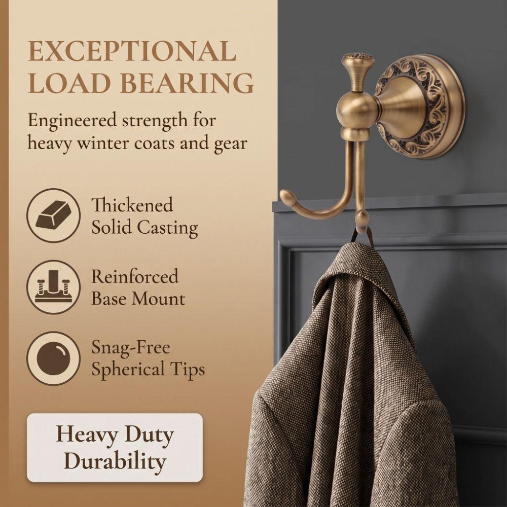 Antique Brass Coat Hook Double Hook Towels Hook Clothes Hanger Home Bathroom Bedroom Kitchen