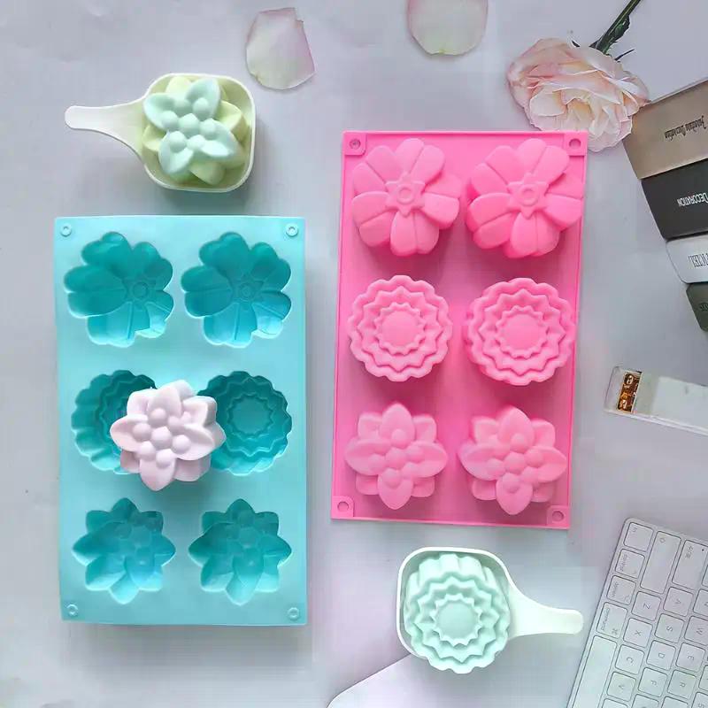Силиконовая форма на 6 ячеек «Цветы» для DIY, ручной работы, для мастики, торта, выпечки, шоколада, сахарного торта, инструмент, форма для изготовления из смолы, полимерной глины