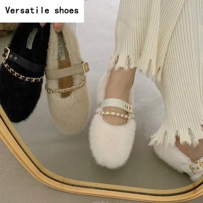 Дизайнерские весенне-осенние женские теплые меховые туфли, модные женские туфли без шнуровки на плоской подошве с круглым носком, женские туфли Мэри Джейн