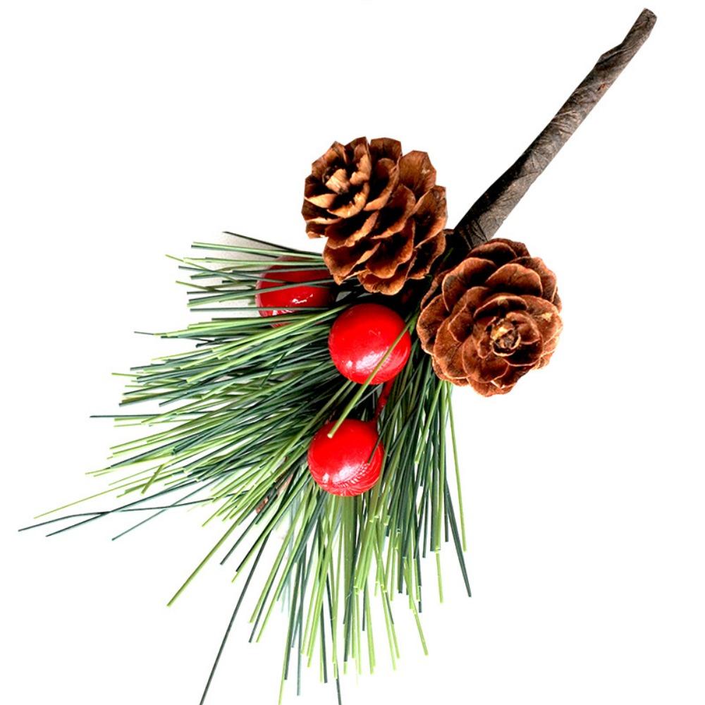 Christmas Pine Picks Artificial Red Berries Branches with Pinecone Stem for DIY Wreath Navidad Party Decor Supplies