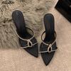 Fashion Luxury Rhinestones Gem Women Slippers Sandals Elegant Pointed Toe Stiletto High Heels Mules Slides Fashion Summer Party Shoes