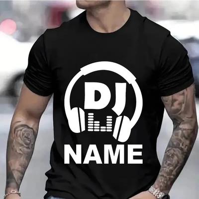Футболки для мужчин Персонализированная футболка диджея с именем Забавные футболки с дисками Индивидуальная футболка диджея Футболки любителей техно музыки