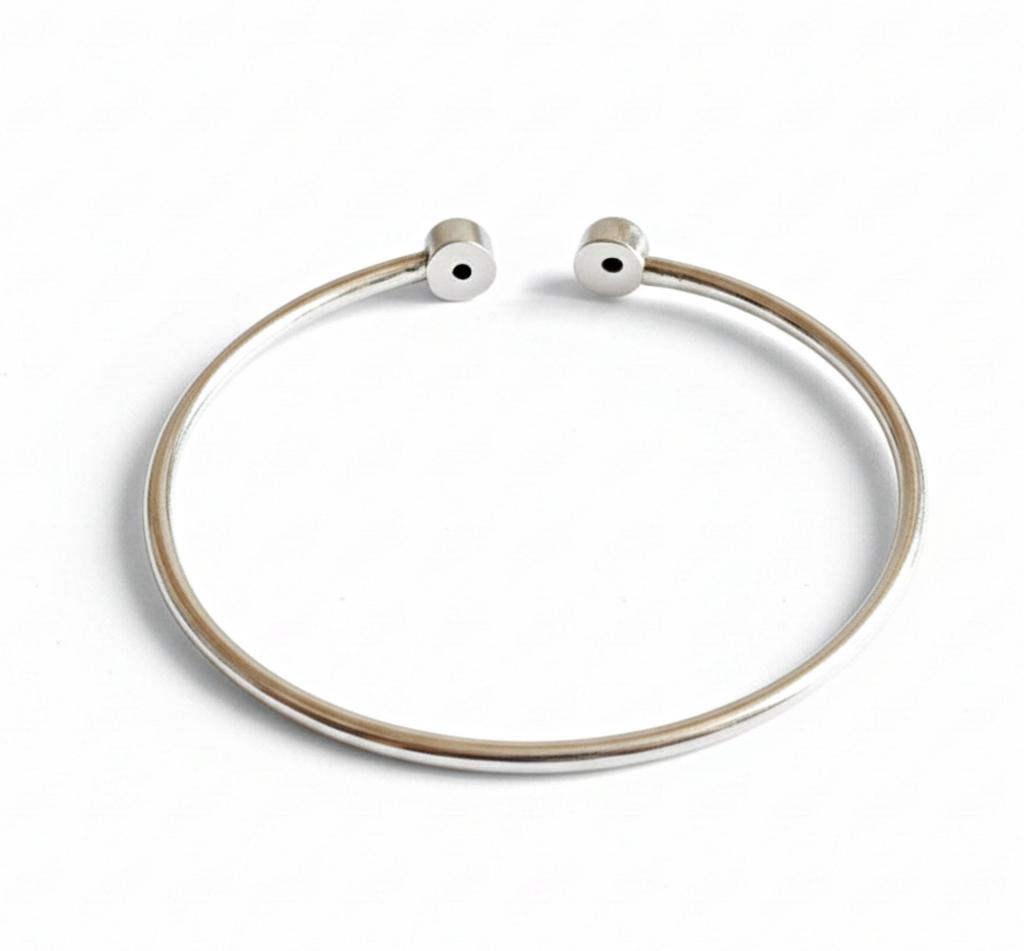 925 Solid Sterling Silver Black Onyx Bracelet, Twin Gemstone Adjustable Bangle for Women