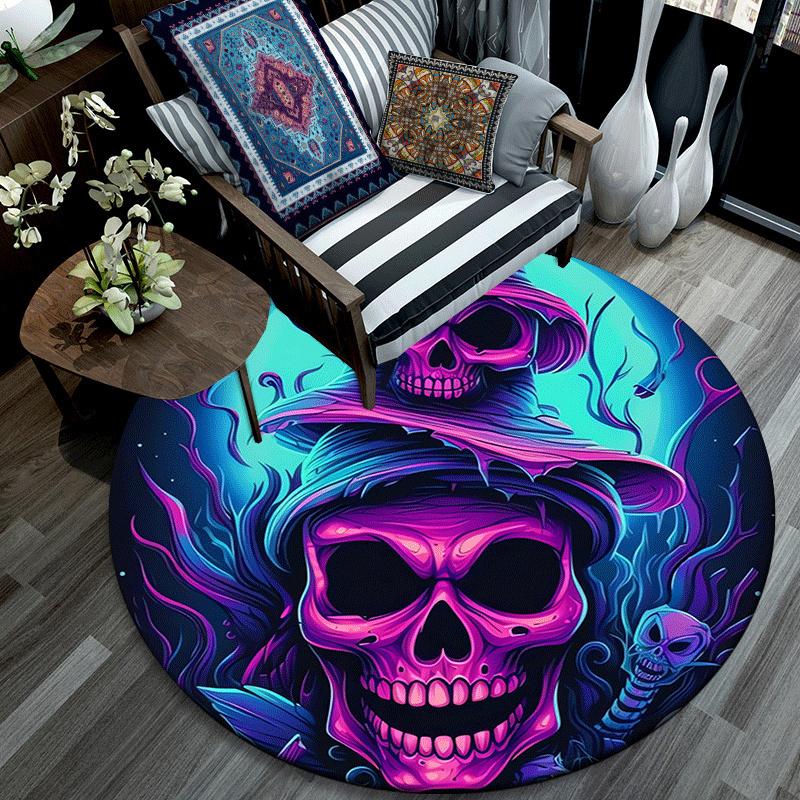1pc Soft, Absorbent & Non Slip Skull and evil pumpkin Round Rug Soft Circle Rug for Living Room & Bedroom Decor, Chair Mats, and Unforgettab