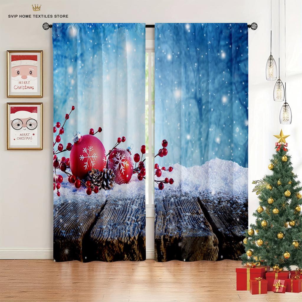 Детские любимые мультяшные рождественские шторы с Сантой, 2 панели, для комнаты мальчика, девочки, спальни, гостиной, балкона
