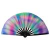 Folding Fan Colorful Holographic Rave Fan Bamboo Ribs Hand Fan Decorative Gifts for Festival Dancing Party