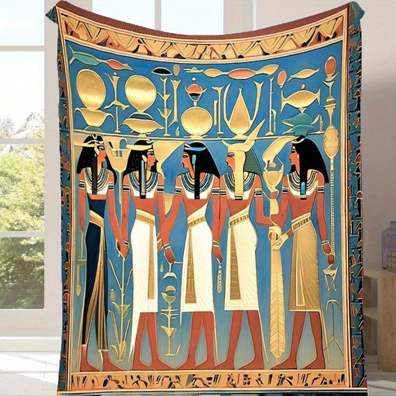 1pc Egyptian Print Blanket, Soft Warm Throw Blanket Nap Blanket for Couch Sofa Office Bed Camping Travel, Multi-purpose Gift Blanket