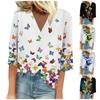 Women's Shirt Blouse Casual Loose Shirts 3/4 Sleeve Print V Neck Tops Print Tops T-shirts Tee