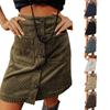 Women Button High Waist Corduroy Package Hip Skirt with Pocket