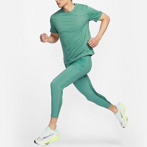 Nike Однотонная мужская футболка с коротким рукавом и логотипом бренда, быстросохнущая, зеленая