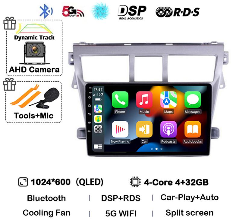 Android 14 Carplay Автомагнитола для Toyota Vios Yaris 2007 2008 2009 2010 2011 2012 Мультимедийный Видеоплеер 4G WIFI GPS Стерео