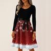 Women's Casual Fashion Long Sleeve Christmas Graphic Printed Vintage Long Dresses