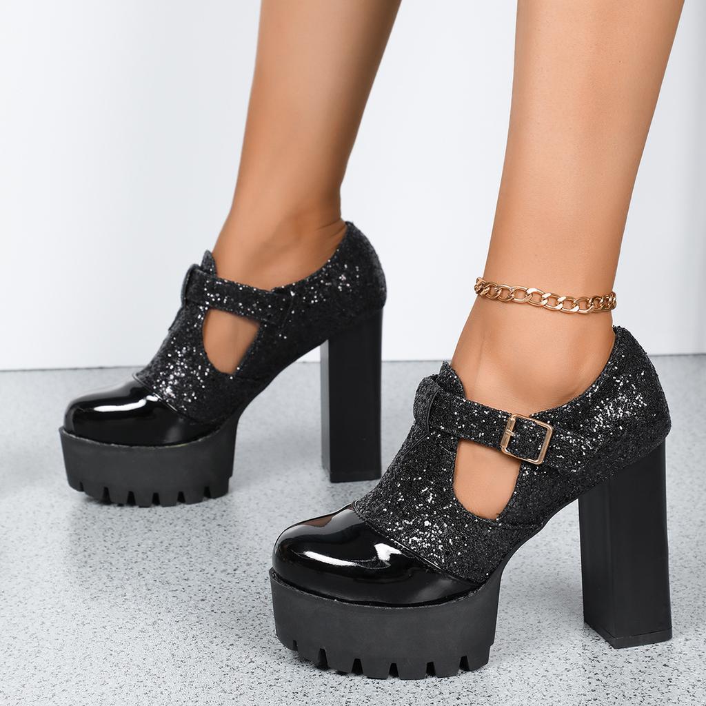 Fashion Women Pumps New Soft Leather Mary Jane Shoes for Women Platform Block High Heels Shoes Office Model Wedding High Heels Women